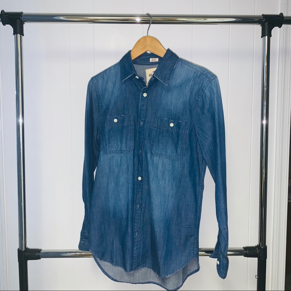 Hollister Denim Shirt, Longline Fit (Size XS)